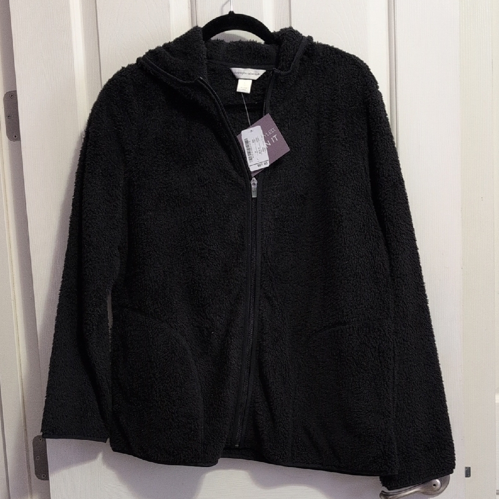 Christopher & Banks Black Fleece Jacket with Hood
